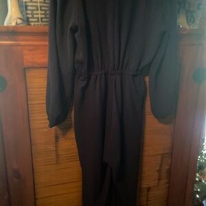 Dark Blue Long Sleeve Jumpsuit/ tie waist